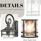 Outdoor Wall Lamps Exterior Waterproof Wall Sconce Light Fixture with Water Ripple Glass Die-Casting Aluminum Black Waterproof Wall Mount Light for Porch Garage Yards - Image 6