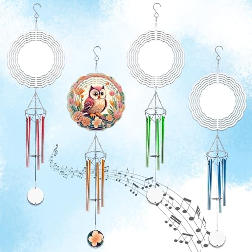 4 Packs Sublimation Wind Chime Wind Spinner Blanks Set 3D Aluminum Metal Wind Sculpture Kinetic Spinners Chimes for Yard and Garden Indoor Hanging Decoration (Classics) by WindMage