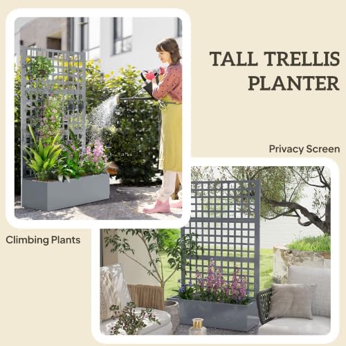 Outsunny 2 Pack Galvanized Raised Garden Bedw/Trellis 43" x 16" x 70" Gray - Image 4