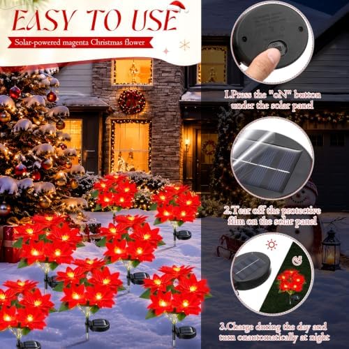 8 Packs Solar Christmas Flower Lights 27.56'' Garden Decor - Image 6