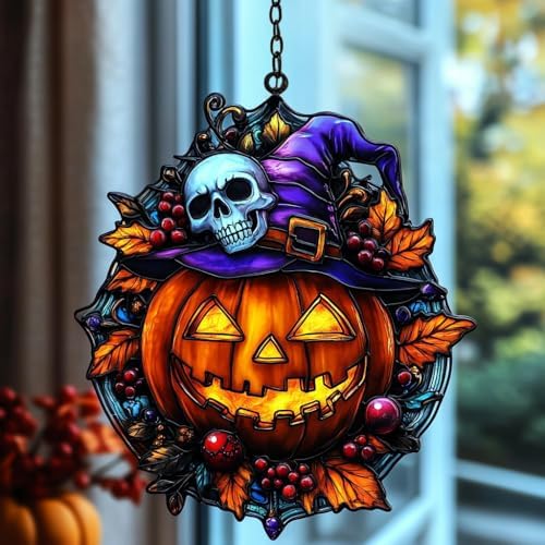Witch Jack-o'-Lantern Skull Acrylic Suncatcher by AVAGAN
