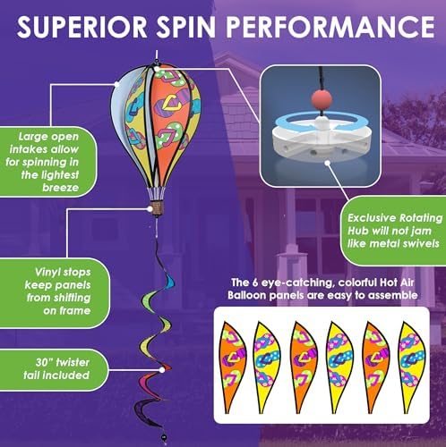 Hot Air Balloon Hanging Garden Spinner 16" - Vibrant Flip Flops in the Sand Design, Weather-Resistant Outdoor Decor, Durable & Lightweight for Patios, Yards, and Gardens - Eye-Catching Wind Spinner - Image 4
