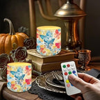 Colorful Butterfly Pattern Flameless Candles Battery Powered LED Pillar Candle Tealights Home Decoration Remote 3 x 3 Inches for Wedding Beach Party Decor, Set of 4 - Image 2