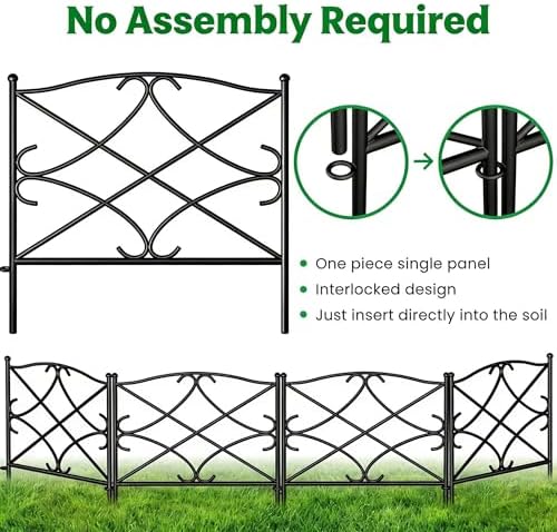 AMAGABELI GARDEN & HOME 5 Panels 32in(H)×10ft(L) Decorative Garden Fences and Borders for Dogs Rustproof Metal No Dig Fence Panels Garden Edging Border for Animal Barrier Flower Beds Yard Patio - Image 2