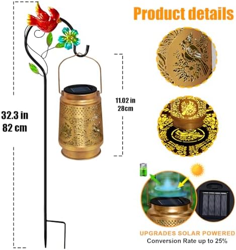 Mothers Day Gifts Cardinal Solar Lanterns Outdoor Waterproof with Shepherd Hook,Cardinal Gifts for Women,Men,Metal Solar Garden Lights for Yard,Patio,Lawn,Tabletop,Pathway,Landscape,Garden - Image 4