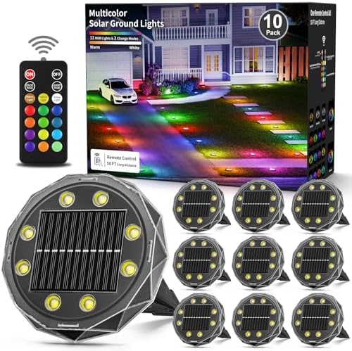 Color Changing Solar Ground Lights with Remote 10 Pack Solar Pathway Lights by Unknown