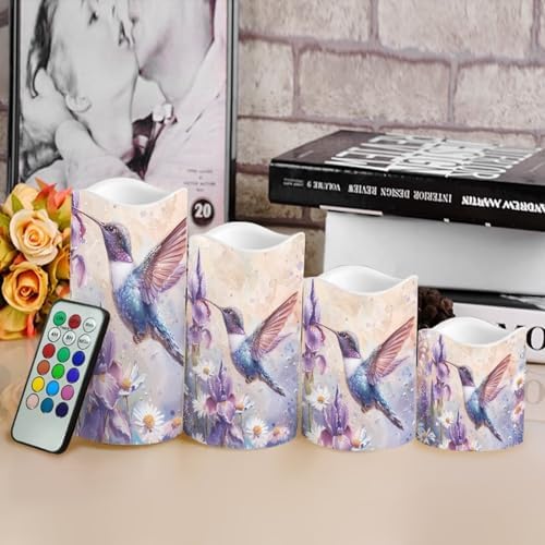 Purple Floral Hummingbird Flameless Candles with Timer and Color Changing Pillar Candles Battery Operated Tea Light Kitchen Dining House Decoration - Image 4