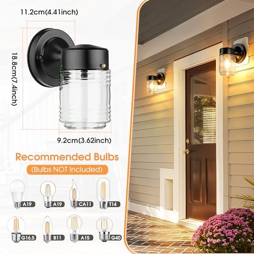MATAMEYE Outdoor Wall Light Jelly Jar Shape, Front Porch Lighting, 2 Pack - Image 5