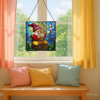 Bubble Blowing Gnome Stained Glass Suncatcher – Square Hanging Window Panel for Home or Greenhouse – Whimsical Glass Art Gift for Garden Lovers, Christmas, Halloween, Father Days 0xWaVs - Image 5