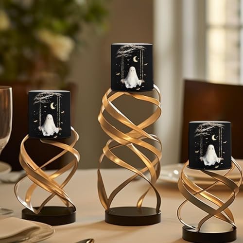 4Pcs Flameless Candles with Remote Halloween Moon Ghost Battery Operated Candles with Timer Pillar Tea Lights Bulk for Indoor Outdoor Banquet Party Home Decoration - Image 4