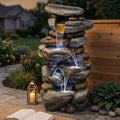 Outdoor Water Fountain with LED Lights, 30" Stacked Rock Cascading Water Feature, Freestanding Garden Fountain for Patio, Backyard, Balcony, Deck, Porch, Housewarming Gift by Unknown