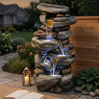 Outdoor Water Fountain with LED Lights, 30" Stacked Rock Cascading Water Feature, Freestanding Garden Fountain for Patio, Backyard, Balcony, Deck, Porch, Housewarming Gift by Unknown