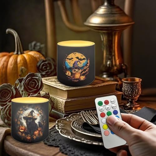 4 Pack Fall Led Candles with Remote - Black Cat Owl Flameless Candles - Autumn Battery Operated - Warm Light Flickering - Hallowe'en, Halloween Day Table Decorations, Gift - Image 2