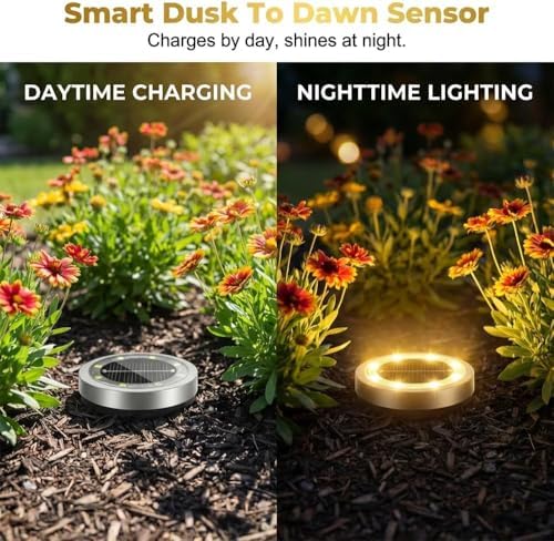 Solar Lights Outdoor Waterproof 8 LEDs In-Ground Garden Pathway Lighting Warm Light Solar Powered for Yard Patio Driveway Landscape (4 Pack) - Image 4