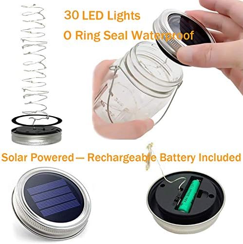Mason Jar Solar Lights,8 Pack 30 Led Fairy Hanging Jar Lights,Solar Lanterns for Outdoor Patio Party Garden Wedding Christmas Decor Lights(Mason Jars/Handles Included) - Image 5