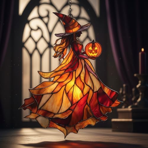 Autumn Witch Acrylic Suncatcher - Faux Stained Glass Indoor Window Hanging Ornament, Outdoor Sun Catcher Panel, Home Decor Gift for Halloween Lovers - Image 4