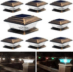 HUYIENO Solar Post Cap Lights Outdoor LED Lighting Deck Fence Light Two Modes Warm White/7 RGB Color Changing Suitable for 4x4 5x5 Wooden Posts (Brushed Copper, 8pk), HY1238 by HUYIENO