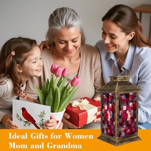 Solar Lantern Outdoor Waterproof Rectangular Creative Merry Christmas red self Chequered Checkered Garden Decor LED Hanging Solar Lights Tabletop Lamp Gifts for Women Mom Outside Yard Patio Porch - Image 4
