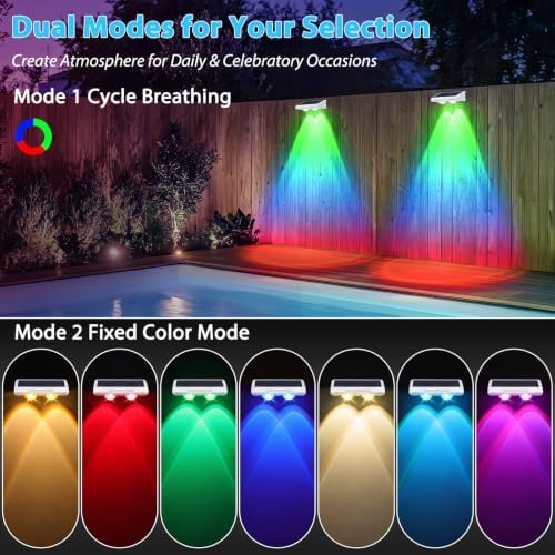 Brightever Solar Fence Lights White 8-Pack, Color Changing & 7 Fixed Color - Image 4