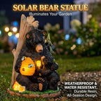 C&Y&G&X Solar Bear Garden Statue Lights, Black Bear & Cub Outdoor Resin Yard Decor for Patio Porch Lawn, Solar Garden Figurine with Light-Up Beehive, Housewarming Gifts for Garden Lovers - Image 4