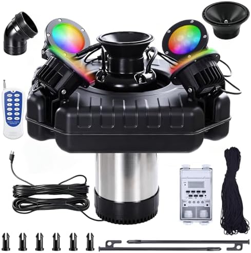 Pond Fountain Aerator with Lights,with 4 RGB Lights,10 Light Modes,750W 15000GPH 1HP 110V,Stainless Steel Floating Pond Fountain with 100FT Power Cord,Timer,Pond Fountains for Small Large Ponds,Lakes by Unknown