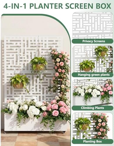 Metal Planter Box with Trellis,70.9"x47.2"x15.7" Raised Garden Bed with Drainage Holes, Privacy Planters for Outdoor Garden Bed for Climbing Plants,Vegetables,and Vines,2PCS,White-Modular - Image 4