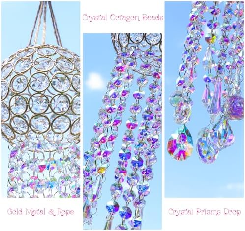 22.5inch Crystal Suncatchers for Window Hanging Wind Chime Garden Sun Catchers with Crystals Rainbow Maker Indoor Outdoor Decor Handmade Ornament(Medium) - Image 4