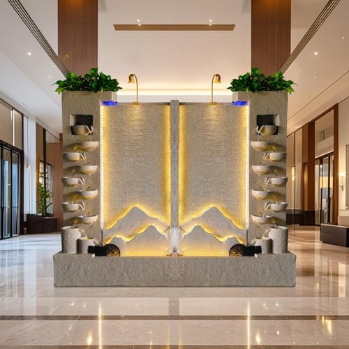Luxury Elegant Cement Water Wall Tiered Fountain with Lights – 8.2ft Outdoor/Indoor Modern Landscape Feature,Europe Mountain Design, Housewarming,Shop Opening Gift (Left)(Left+Right) - Image 6