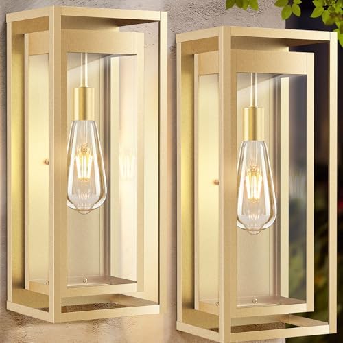 19 Inch Gold Outdoor Wall Light Fixtures, 2 Pack Porch Lights by WelcometoOYKYOHEI