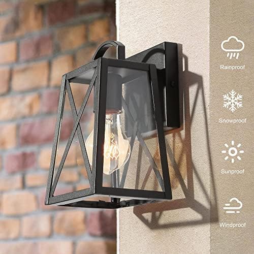 Black Outdoor Wall Sconce Lights, Farmhouse Trapezoid Anti-Rust Waterproof Outdoor Porch Lights Wall Mount Exterior Light Fixture with Clear Glass for Patio, Froot Door, Garage - Image 2