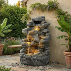 23.85" 5-Tier Concrete Fountain with LED Lights, Natural Rock Design - Image 2