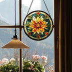 Stained Glass Window Hanging - Retro Yellow Flower Suncatcher for Door Garden Home Decor Dahlia Sun Catcher Christmas Birthday for Lovers Friend Women Mom Nana 11.8 in - Image 3