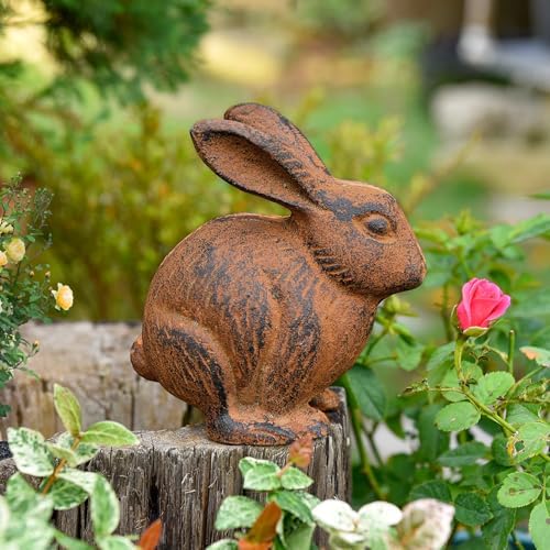 Sungmor Cast Iron Rust Rabbit Statue, Multi-Purpose Paperweight Doorstop - Image 3