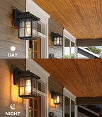 LALUZ Outdoor Wall Light with Seeded Glass, Rectangle Exterior Porch Light with Cross Bar, 1 Pack Waterproof and Anti-Rust Outside Lamp for Porch, Backyard, Patio, Garage, Black - Image 5