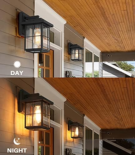 LALUZ Outdoor Wall Light with Seeded Glass, Rectangle Exterior Porch Light with Cross Bar, 1 Pack Waterproof and Anti-Rust Outside Lamp for Porch, Backyard, Patio, Garage, Black - Image 5
