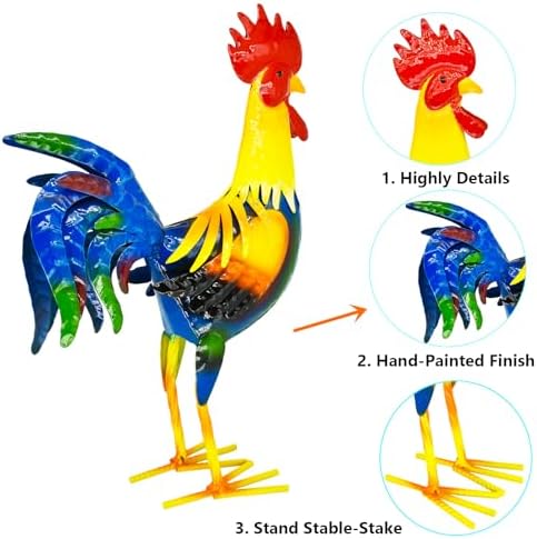 MACLARONX Metal Rooster Yard Art Outdoor Garden Decor Roosters Chicken Statue Decorations for Kitchen Home Lawn Patio, Multicolor - Image 2