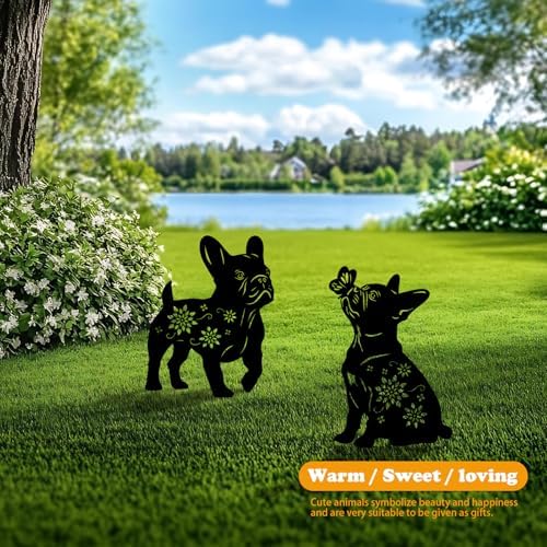 4 Pack Bulldog Metal Garden Decorative Stakes, Weather Proof Puppy Silhouette Statues for Yard, Patio,Outdoor Decor for Bulldog Lovers and Pet Owners - Image 2
