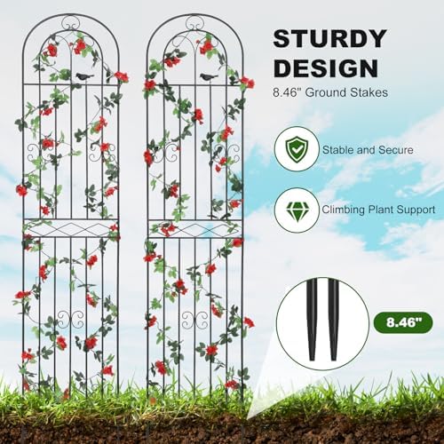 2 Pack 86.7" H x 19.7" W Metal Garden Trellis with Black Coating, Wire Lattice Grid Panel for Climbing Plants Outdoor Roses Vine Cucumbers Vegetables Flower Support (86.7" H, 2 Pack) - Image 3