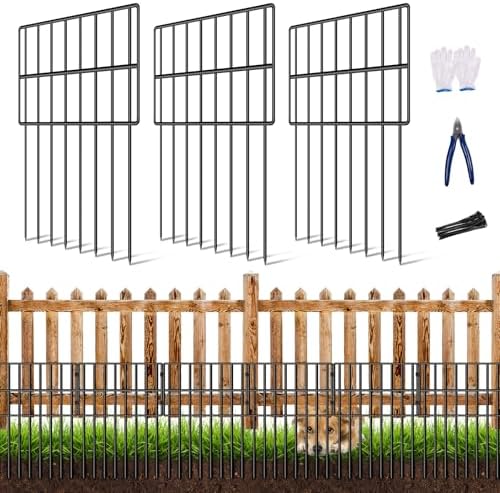 25 Pack Garden Animal Barrier Fence, 17in(H) x27ft(L) No Dig Decorative Fences, 1.5in Spike Spacing Rustproof Metal Garden Fence Border for Dogs Rabbits, Bottom Blocker for Outdoor Yard Patio by Ebikdi