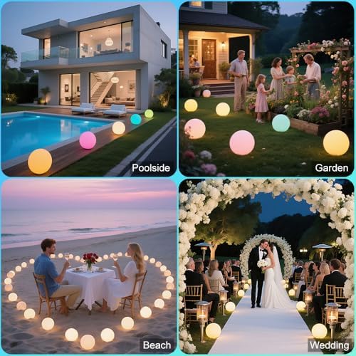 8-in Solar Globe Light Outdoor, Solar Garden Ball Light for Outside w/Remote, 16 RGB Colors 4 Modes Glow Orb Lights, Waterproof Landscape Lighting w/Ground Stake for Pathway Patio Backyard Party Decor - Image 4