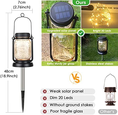 Mlambert 4 Pack Solar Hanging Mason Jar Lights with Stakes Bundle with 1 Pack Solar Mason Jar Lights Lid (No Jars) - Image 7