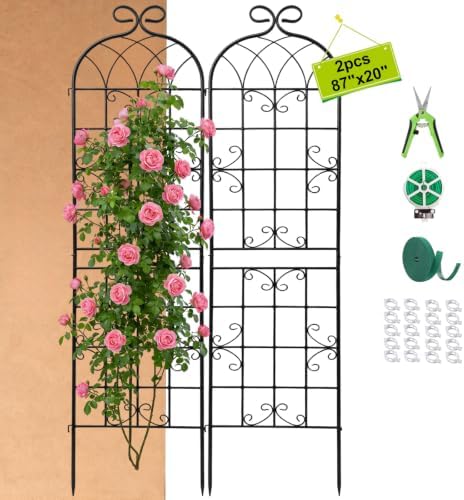2 Pack 86.7" H x 19.7" W Black Metal Garden Trellis for Climbing Plants Outdoor, Heavy Duty Tall Plant Support for Roses, Vines, Cucumbers, Clematis, Flowers & Vegetables by LorenzoMDC