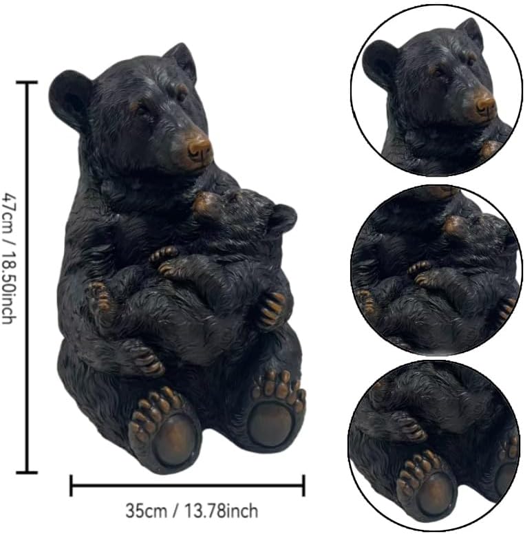 19" Mother Cub Bear Statue Garden Decor Outdoor Patio Black - Image 2