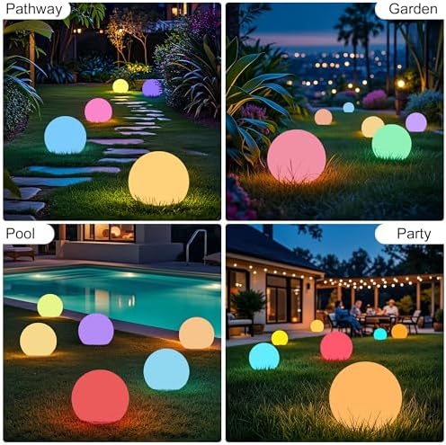 shumi Solar Ball Light-12inch LED Outdoor Table Lamp,16 RGB Colors and Dimmable Globe Light with Remote,Decor for Patio,Garden,Yard,Beach,Pathway,Nursery - Image 6