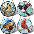 Stained Glass Window Hanging 4 Pcs Set Cardinal Blue Birds 9.8" - Suncatcher Door Garden Sun Catcher Decor Birthday Mother's Day for Bird Lovers Men Woman Nana Friend by amderven