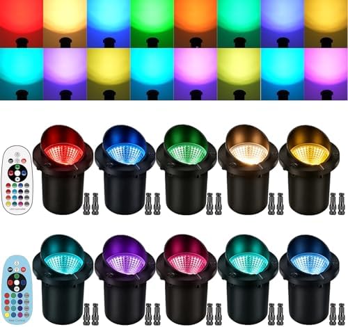 RGBW Low Voltage Landscape Lights, 10W Color Changing LED Well Lights with 40 Connectors, IP68 Waterproof Outdoor In-Ground Lights for Pathway Garden Yard Tree, 12V-24V (10 Pack) by MOTRACKCAO