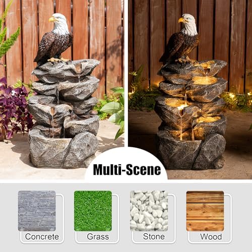 Glitzhome Outdoor Water Fountain with Lights, 4-Tiered Eagel Outdoor Fountain, 25.25" H Polyresin Decorative Waterfall Feature Garden Fountain with Pump for Garden, Patio, Yard, Deck, Porch Decor - Image 6