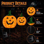 Solar Halloween Pumpkin Lights, 4 Pack Outdoor Pathway Stake Lights - Image 3