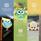 Owl Garden Decor Set of 3 Metal Glass Stand Tree Hugger Fence Outdoor Stake - Image 3