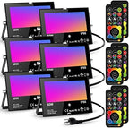 LED Flood Light Outdoor 500W Equivalent Color Changing Landscape Lighting, 24H Timing+120 Colors Strobe+2700K Warm White+DIY Flash, IP66 Waterproof Up Stage House RGB Led Light Indoor US 3-Plug 6Pack by Smartlight